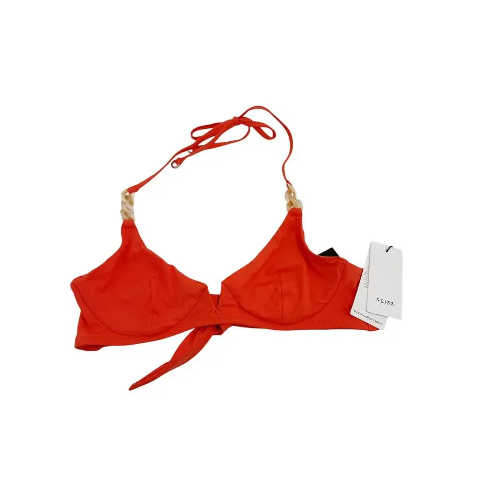 REISS Myra Tanga Bikini Top Size 4 NEW Coral Orange Swim Separates Swimwear